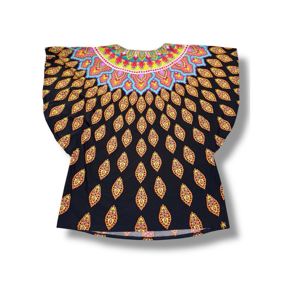 Trina Turk Kaftan Top Womens Small Black Multicolor Medallion Print Resortwear - Picture 5 of 9